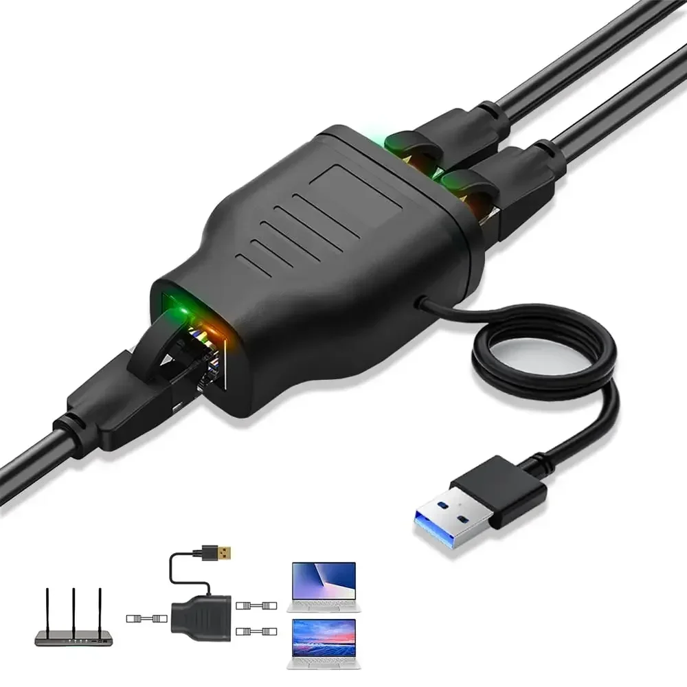 Network splitter Ethernet splitter for 2 PC laptop Network RJ45 splitter 1 in 2 out 100M 1000M Gigabite Ethernet splitter