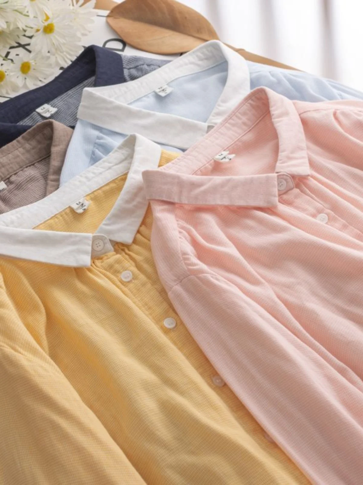 

Loose Fit Pure Cotton Long Sve irt Women's Casual Sle Double Layer Polyester Fabric Spring Autumn New Arrival Versatil...