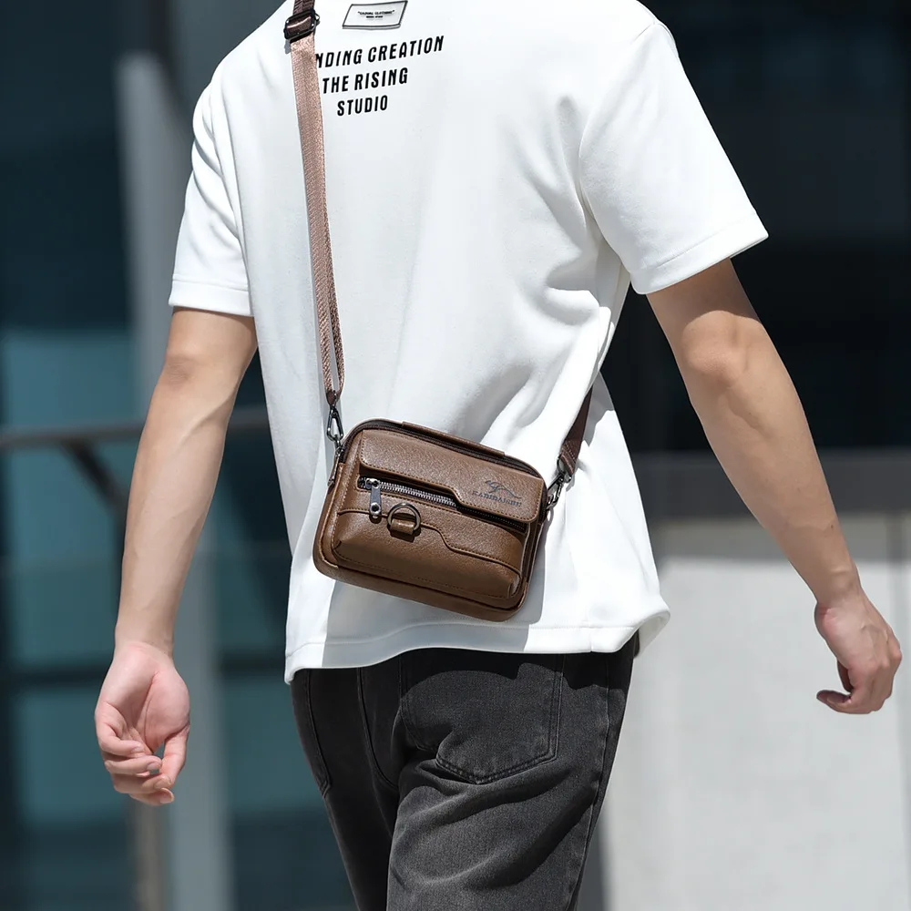 PU leather men's single-shoulder small handbag, a lightweight and multi-functional travel crossbody bag
