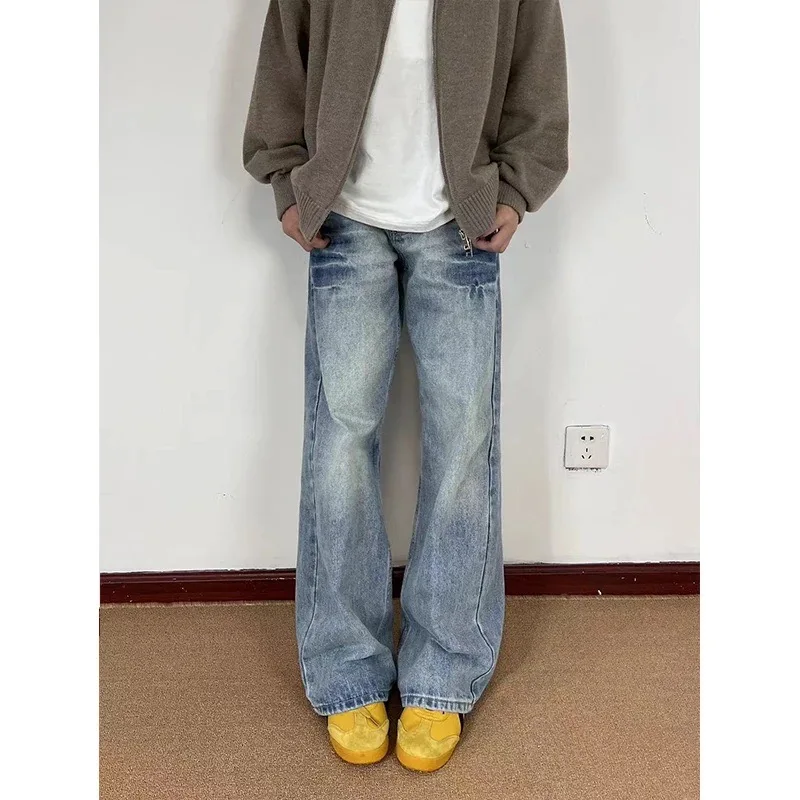 

Retro American Lightning Jeans Men's Loose Straight Leg Jeans High Street Sle Spring Faionable Wear Resistant Straight Cut