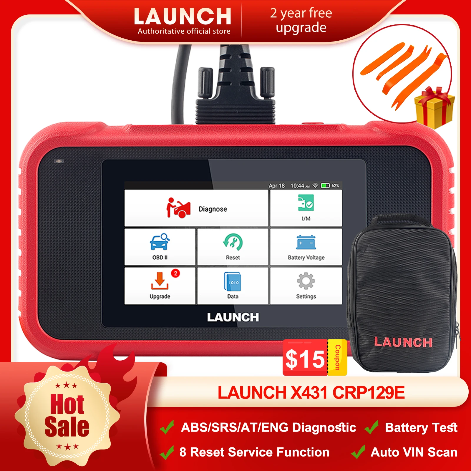 LAUNCH CRP129E OBD2 Scanner 4 Systems Diagnostic Scanner with 8 Resets, Oil, EPB, SAS, Injector Coding, FCA AutoAuth, Auto VIN