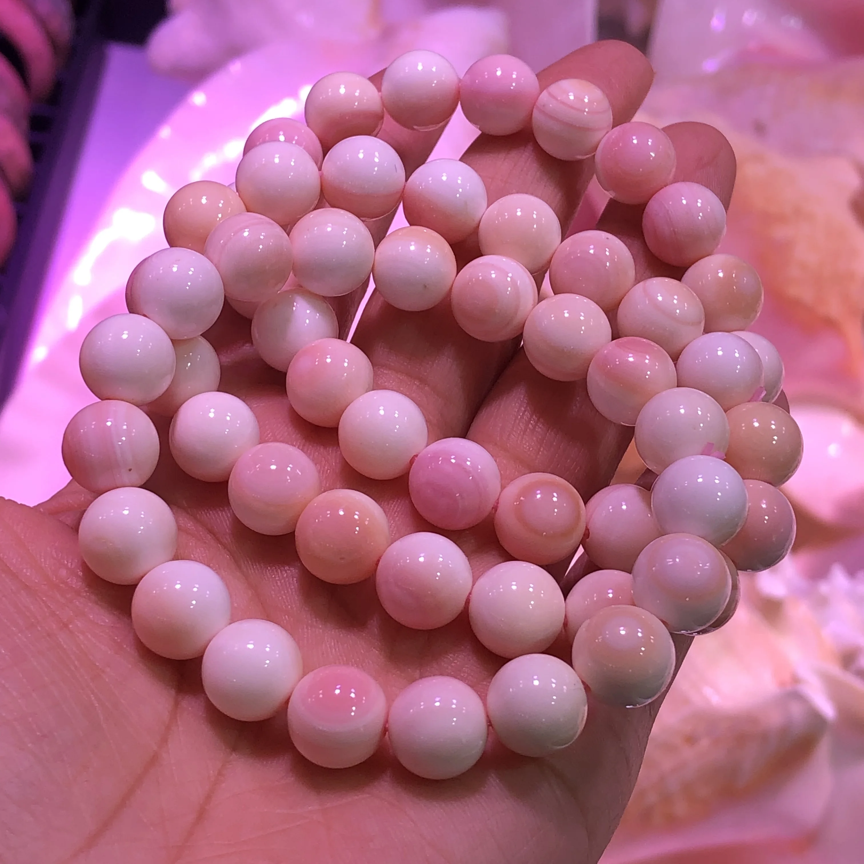 1 Pc Fengbaowu Natural Queen Conch Shell Bracelet Pink Round Beads Fashion Jewelry Gift For Women