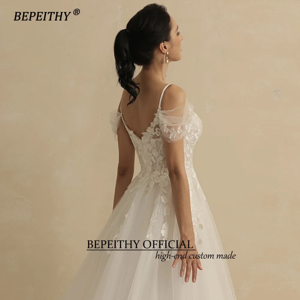 BEPEITHY สายงาช้างชุดแต่งงานสำหรับเจ้าสาวแขนที่ถอดออกได้โรแมนติก Boho สีขาวชุดเจ้าสาวสำหรับโบสถ์