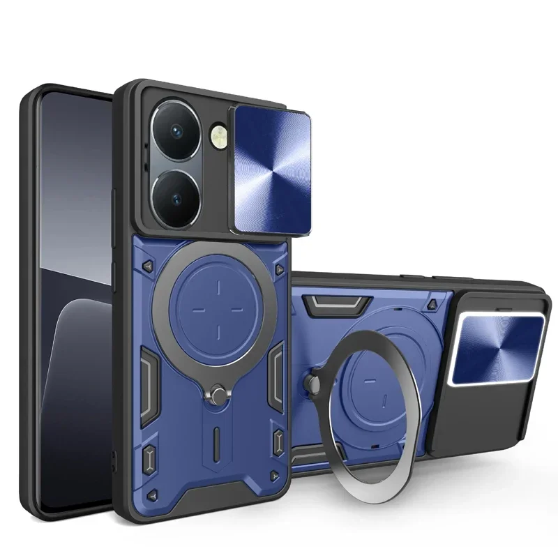 

Armor Slide Camera Protection Cases For VIVO Y21D Y27S Y28S Y28e Y29 5G 4G Car Magnet Holder Ring Stand Back Cover Phone Cases