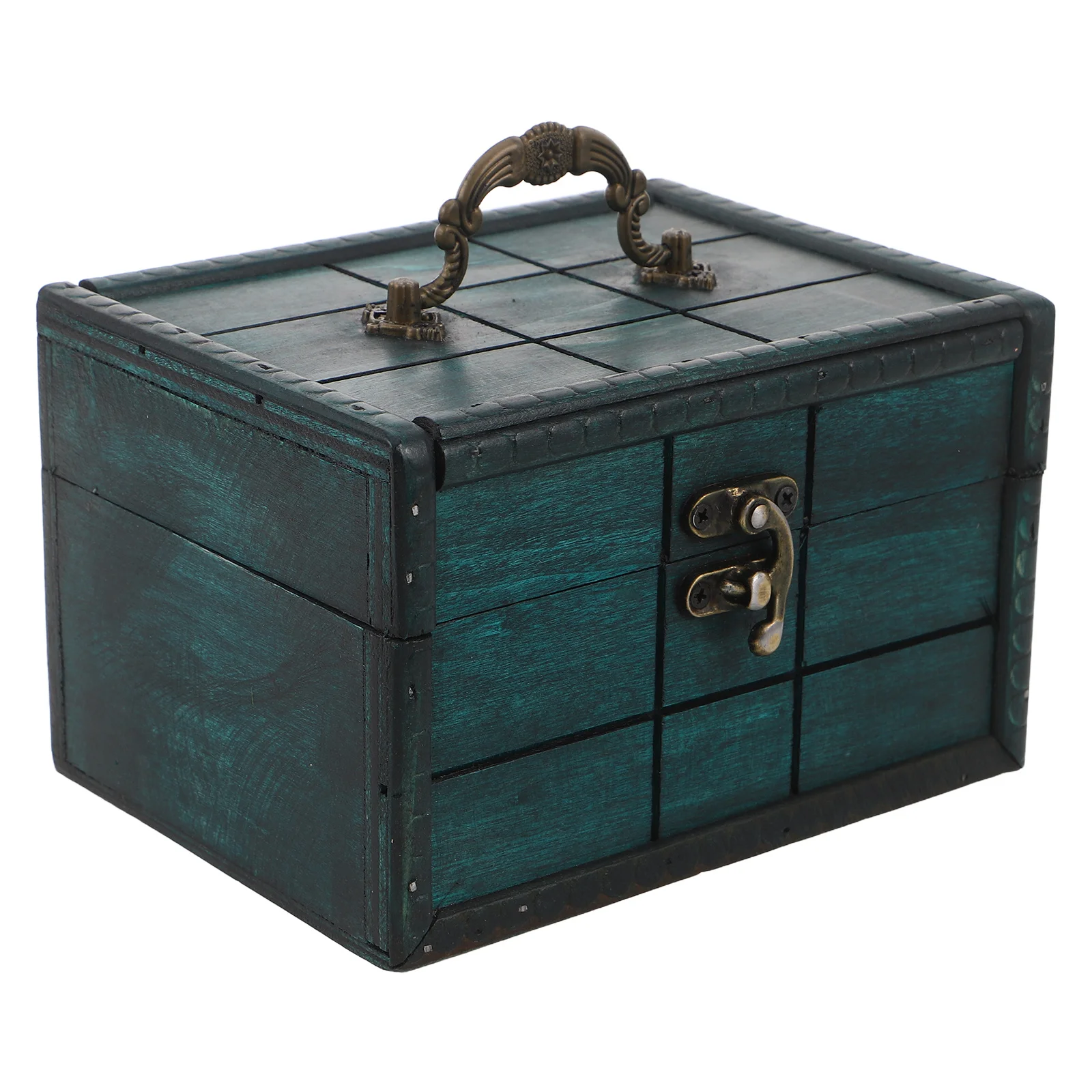

Retro Wooden Treasure Chest Handheld Vintage Wood Storage Box Large Compartment Jewelry Trinket Organizer Decorative Rustic