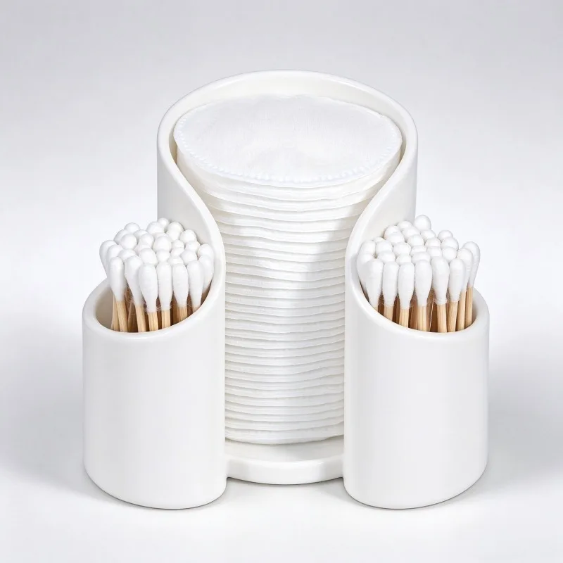 Aufbewahrungsbox für Wattepads, Make-up-Entferner, Wattestäbchenhalter, Badezimmer-Organizer für Kosmetik und Hautpflege, für runde Wattepads – Detail 2