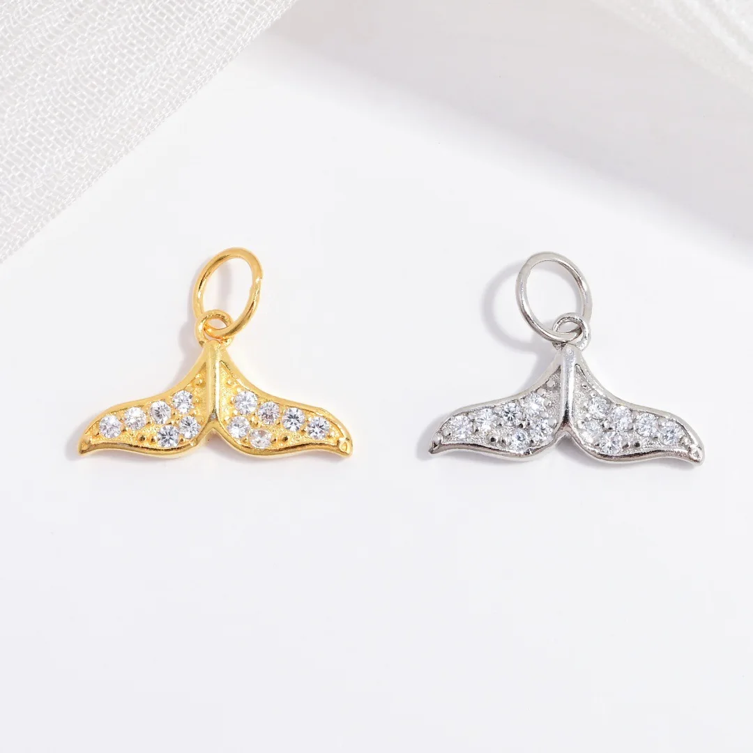 Sparkling Whale Tail Pendant S925 Sterling Silver with CZ Accents Mermaid Inspired Charm for DIY Ocean Theme Jewelry