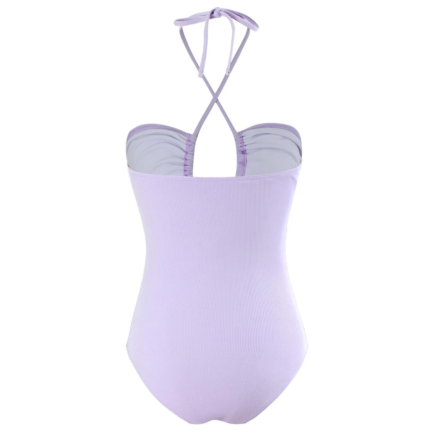 Traje de baño de una pieza acanalado lila para mujer, monokini con control de barriga y recorte lateral sexy, traje de baño para playa con correas ajustables