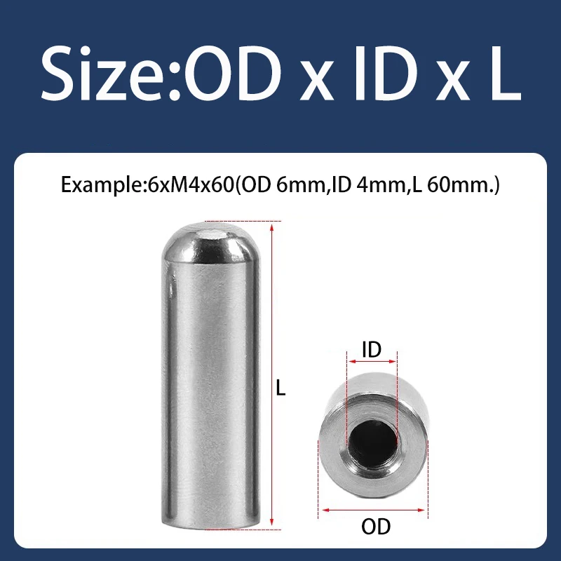 M2~M8 Internal Thread Round Head Cylindrical Pin 304 Stainless Steel Internal Thread Perforated Positioning Fastener Hollow Pins