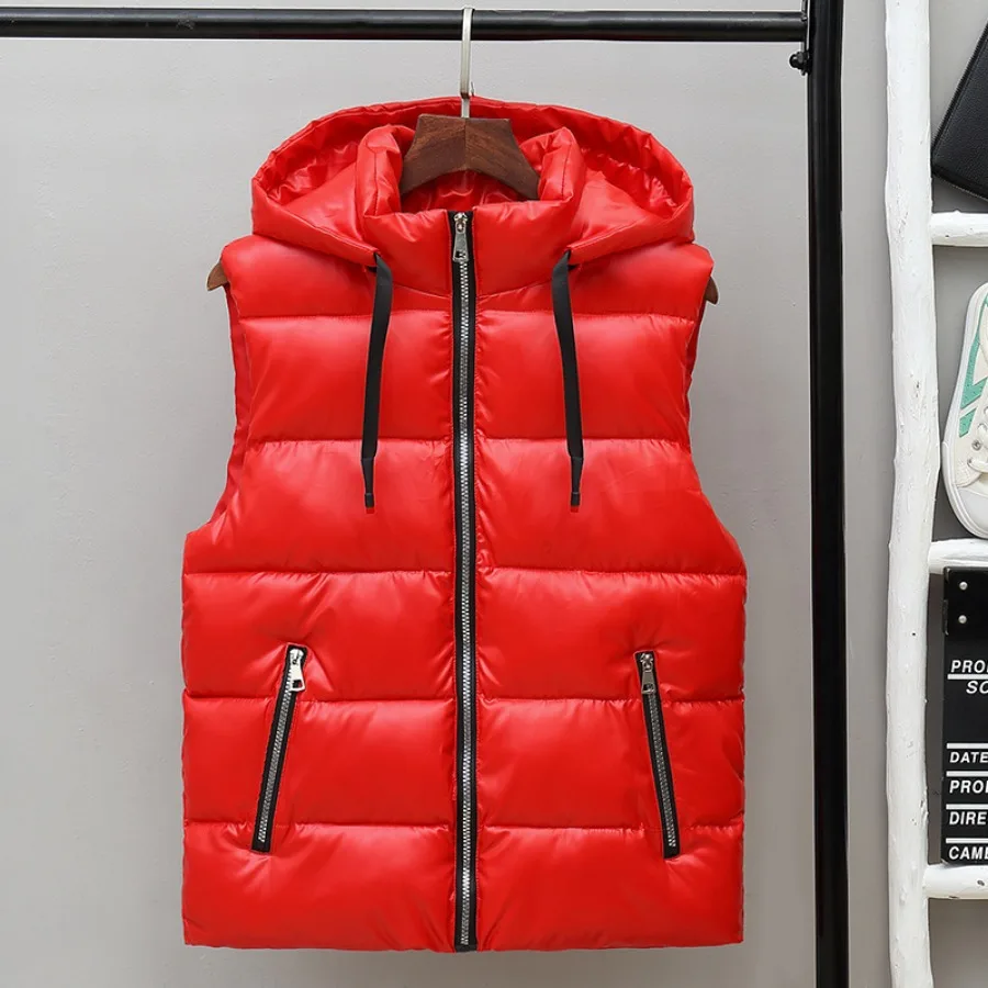 Autumn Winter New Men's Bright Color Vests Down Cotton Vest Coats Warm Hooded Waistcoat Korean Trend Outdoor Couple Vest Jackets