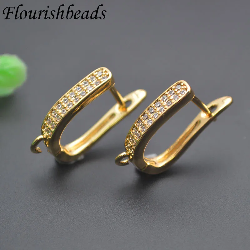 High Quality Paved Double Row Zirconia Basic Earwire Earring Hooks Accessories DIY Fashion Jewelry Making Supplies 30pcs/lot