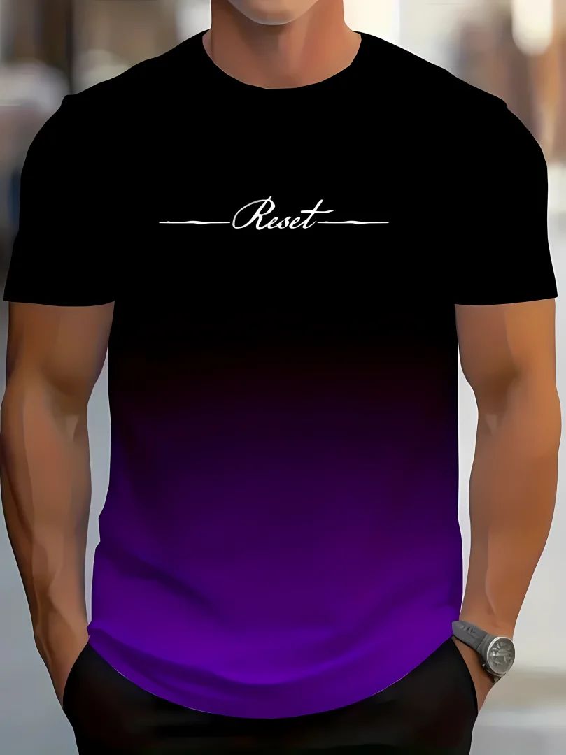 

Summer new men's gradient letter 3D printed T-shirt men's outdoor leisure sports quick drying short sleeved top