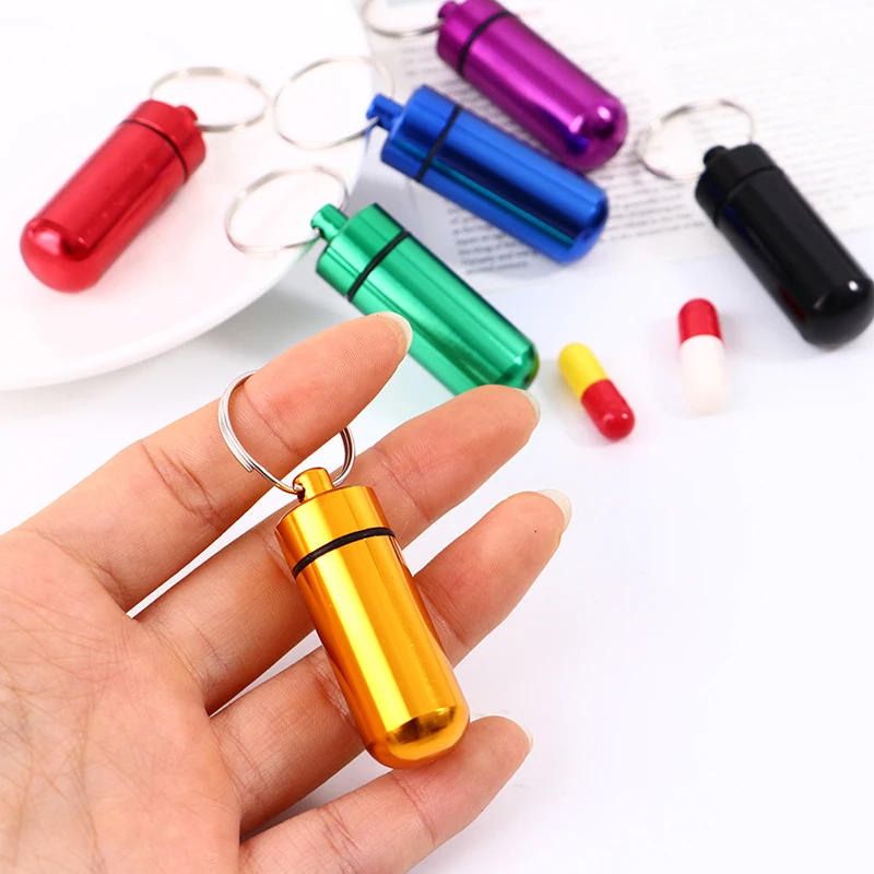 Metal Mini Waterproof Alloy Pill Box Case Bottle Cache Drug Holder Container Keychain Medicine Box Health Care For Travel