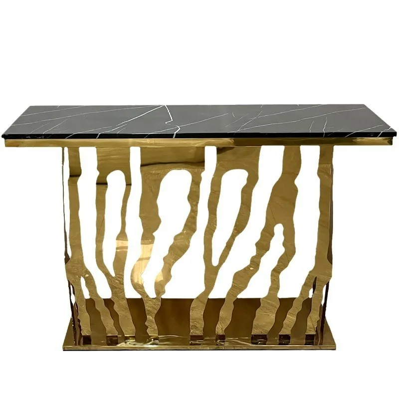 

Italian light luxury stainless steel entrance table against the wall to enter the house modern simple marble luxury stone entran