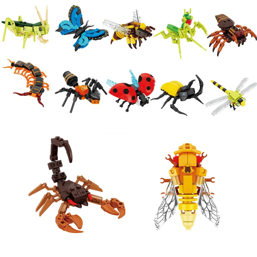 

12 Insect Designs Model Building Blocks Creative Animal Puzzle Scorpion Assembled Educational Ornaments MOC Bricks Toys Gifts