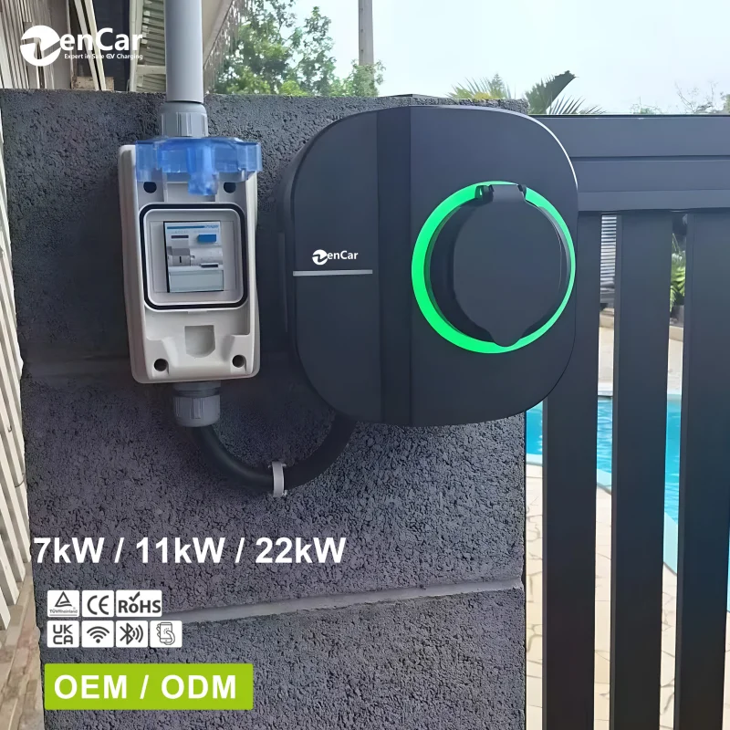 Zencar 7kW 11KW 22KW Wallbox 32A EV Charger Station Type 2 Shutter Socket With Smart APP For Public Electric Vehicle Charging