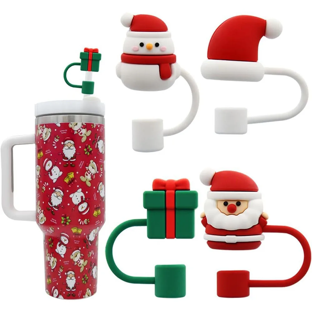 Christmas Straw Cover Cap for Stanley Cup 10mm 30&40 Oz Tumbler Accessories Dust-Proof Reusable Straw Topper Straw Tips Lids