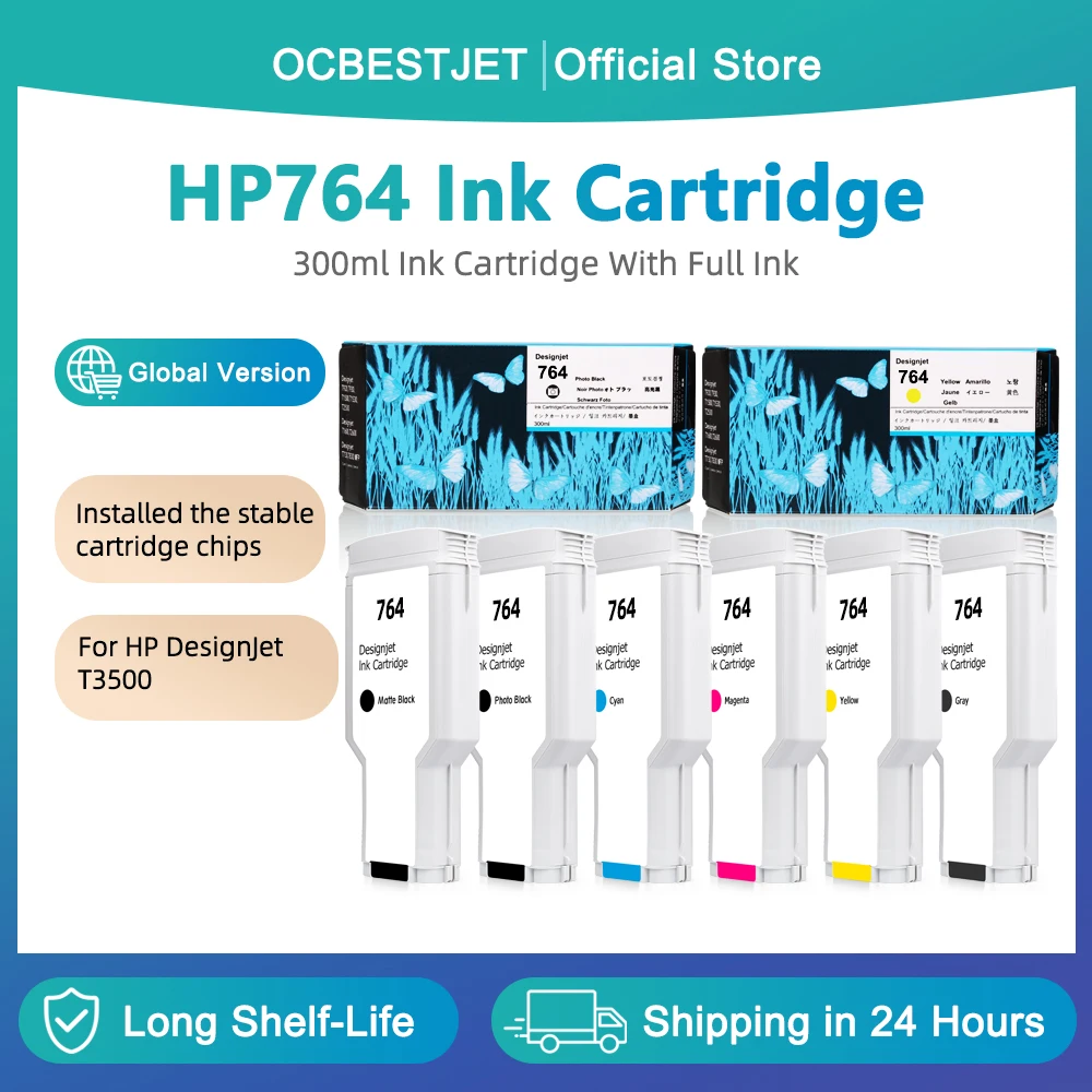

Для HP 764 картридж 300 мл с полным чернилом HP764 для принтера HP Designjet T3500 C1Q13A C1Q14A C1Q15A C1Q16A C1Q17A C1Q18A
