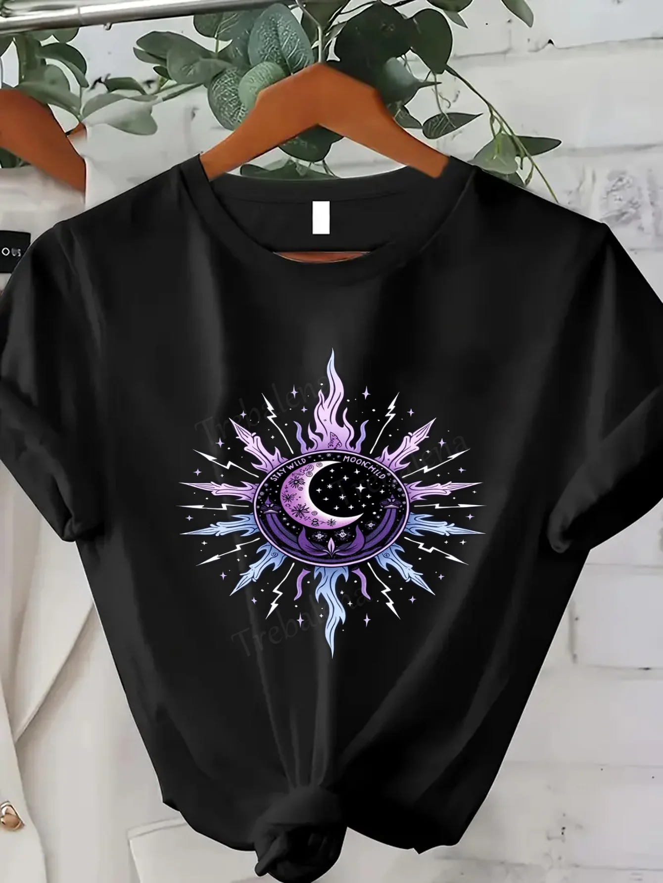 

Women T-shirt Purple Moon & Stars T-Shirt for Women, Boho Chic Night Sky Design, Sexy Casual Top