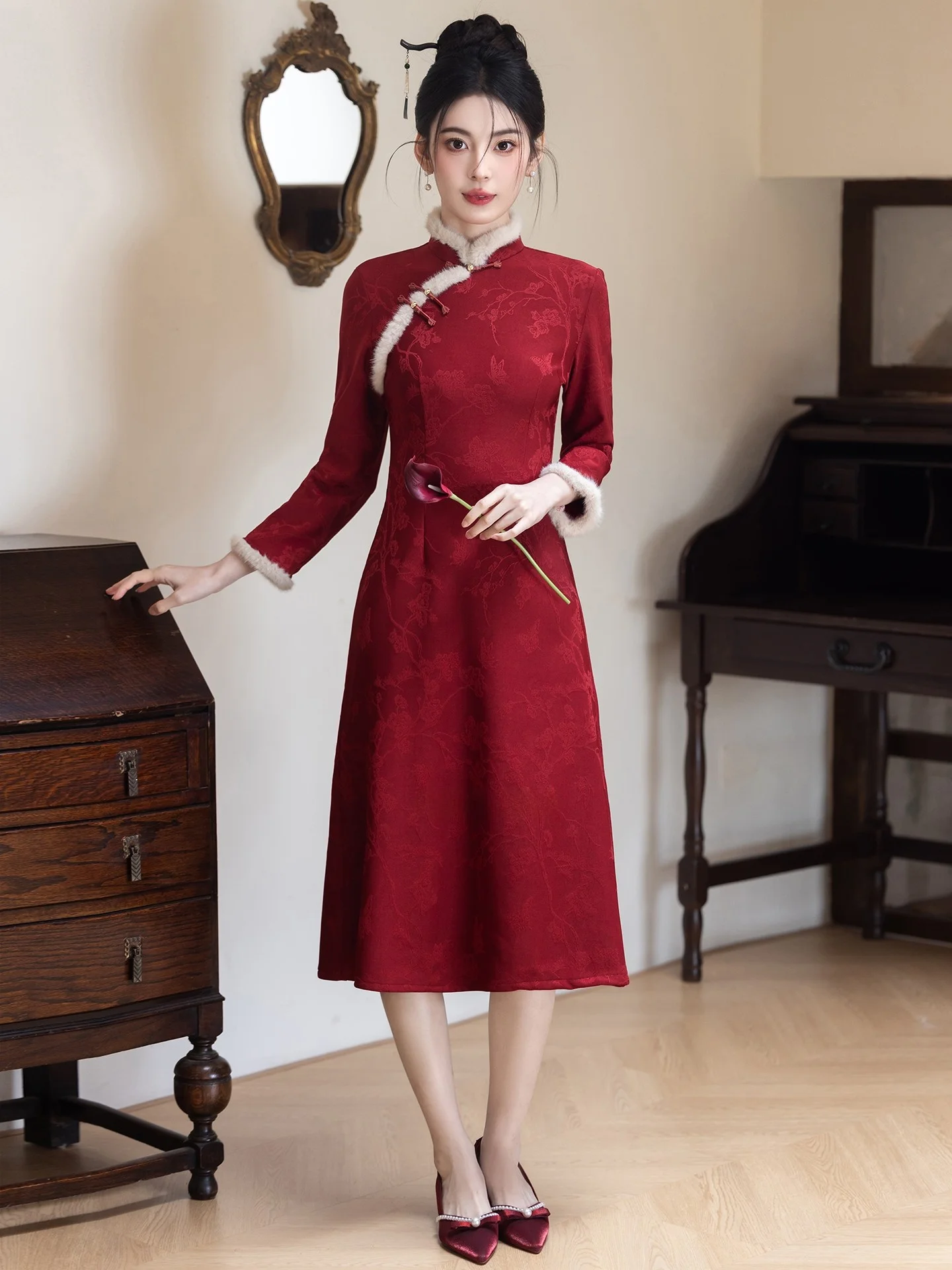 

Красное женское пальто для свадебной церемонии помолвки, новогодний костюм трапециевидной формы с Fce for orter Ladies