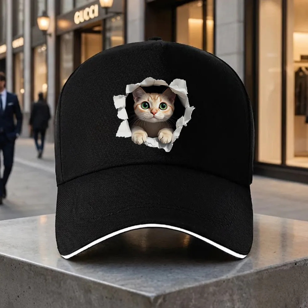 Peeking Kitten Broken Wall Graphic Baseball Cap Polyester Adjustable Outdoor Casual Sports Hat Unisex