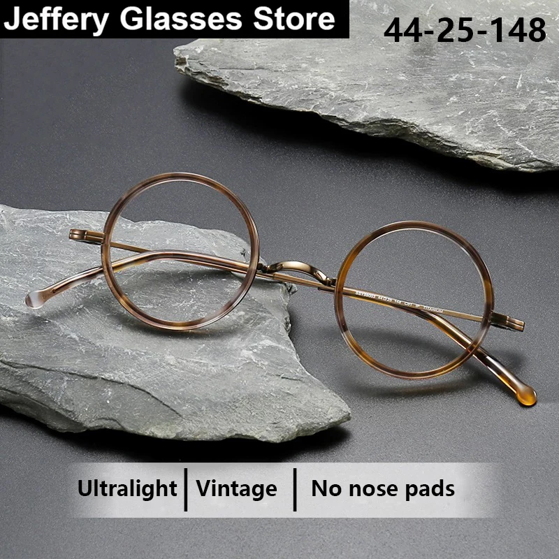 

Японские винтажные круглые оправы для очков без носоупоров, унисекс, из титана и ацетата, ультралегкие, ретро-очки для маленького лица