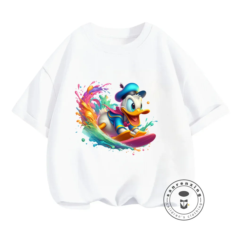 Summer Disney Collection Donald Duck T-Shirts with Dynamic Cartoon Patterns Elastic Convenient for Boys Girls in a Hip-Hop Mood