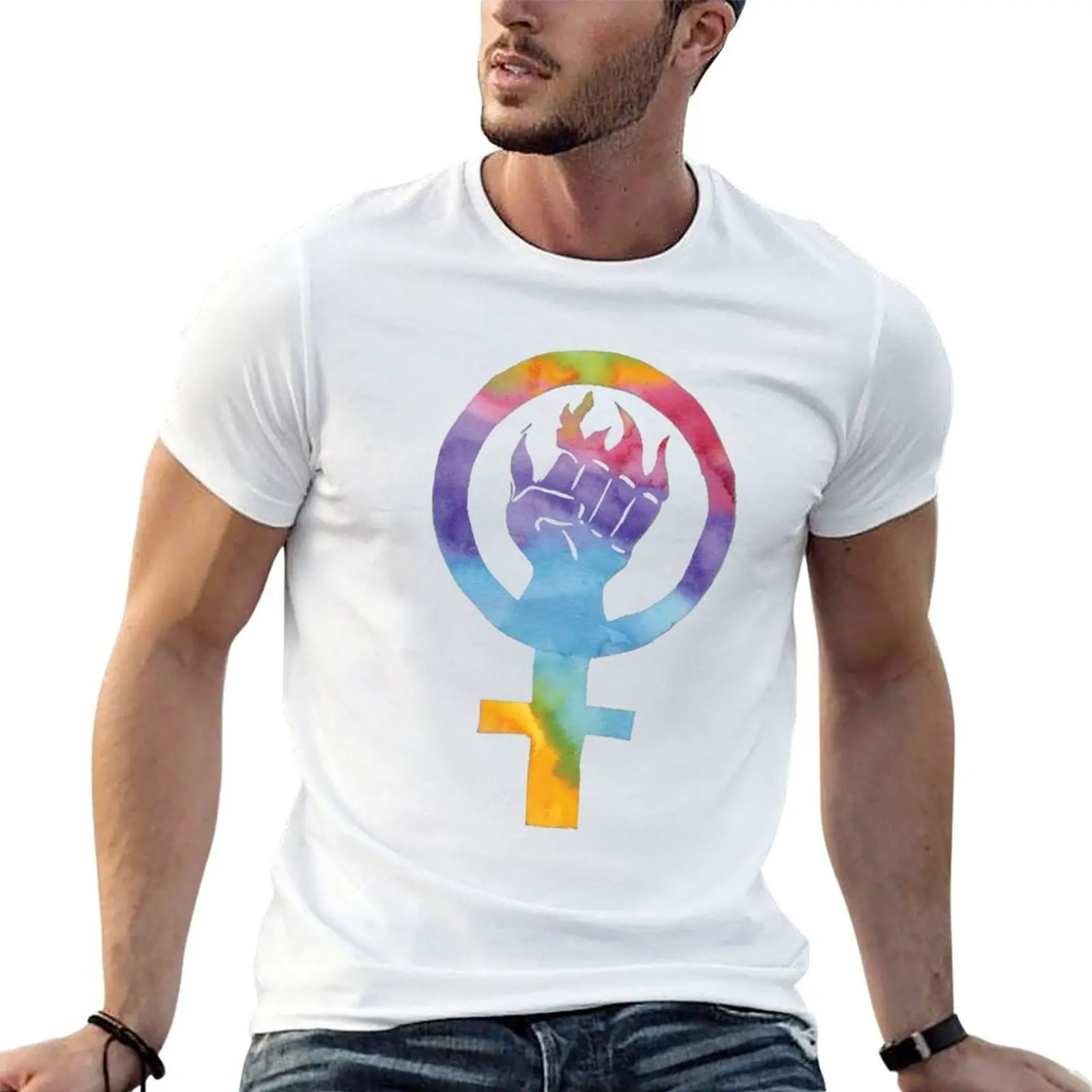 Rainbow Flaming Feminist Fist T-Shirt graphic t shirt vintage shirts graphic tshirts for men