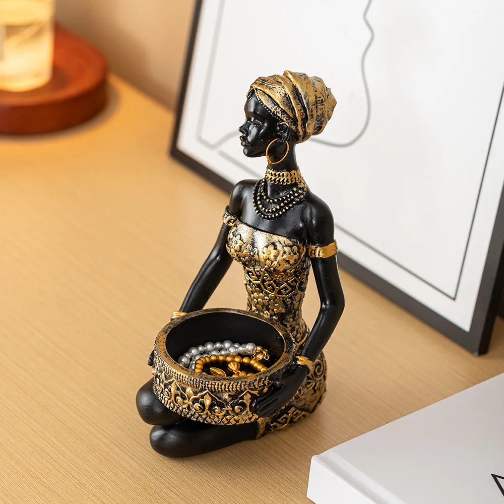 African-style Statue Black Woman Candle Holder Ornament for Home Decor Living Room, Study, Bedrooms Decorative Storage Sculpture