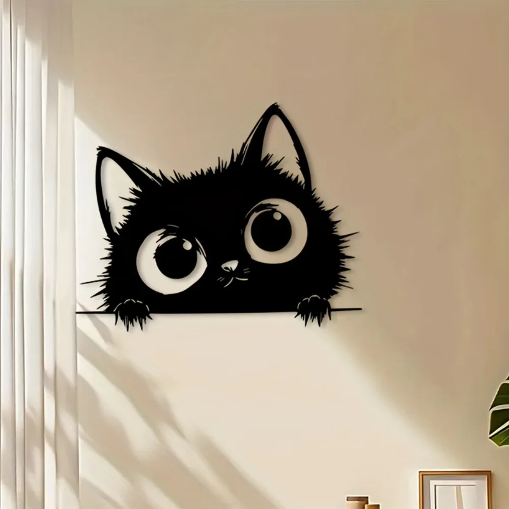 Peeking Cat Iron Wall Art Whimsical Statue Mural Playroom Home Decor Cat Lovers Gift Garden Fence Ornament
