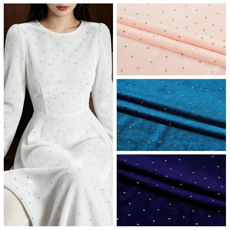 

Sparkling Rhinestone Stretch Velvet Fabric By The Meter for DIY Dress Skirt Curtain Shoes Bag Clothing Sewing Soft Velour Cloth