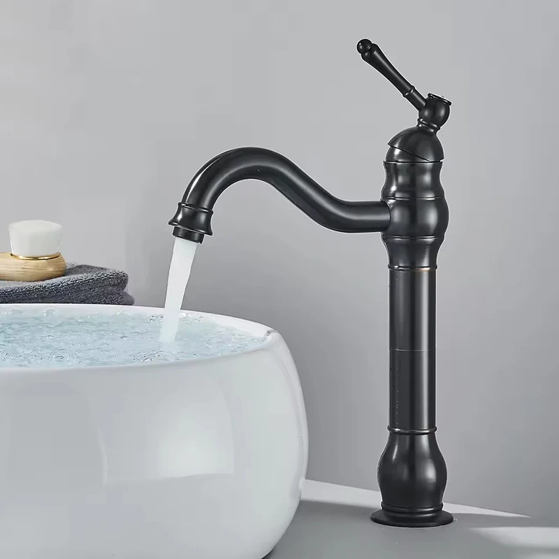 

Черный бронзовый смеситель для раковины в ванной комнате с одной ручкой, поворотный излив, смеситель для раковины, настенный смеситель для умывальника для ванны