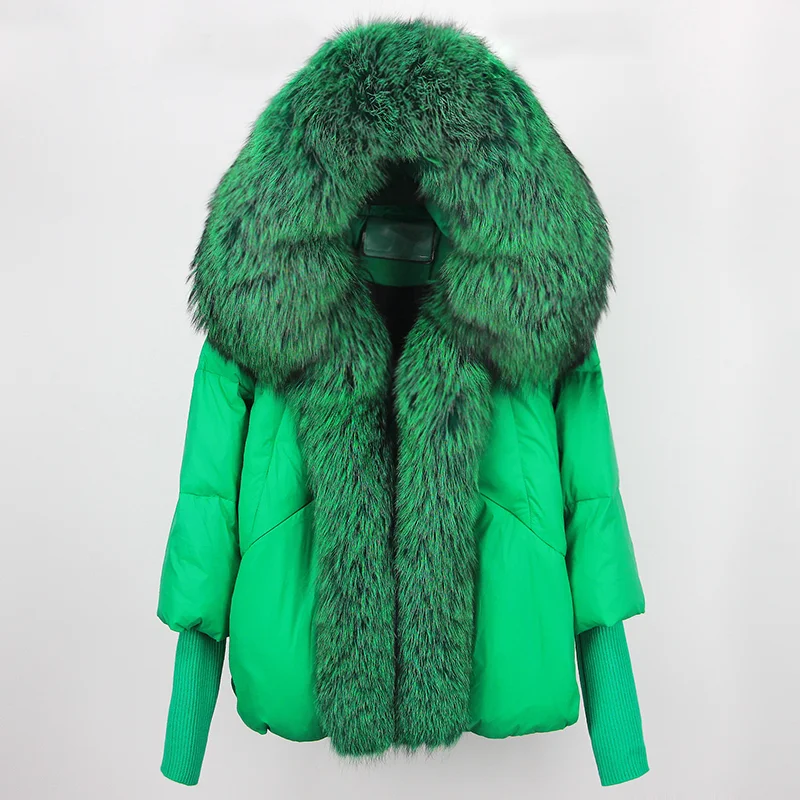 2023 Real Fox Fur Collar Hooded Winter Jacket Women Natural Thick Warm Loose Oversize Duck Down Coat Streetwear Outerwear