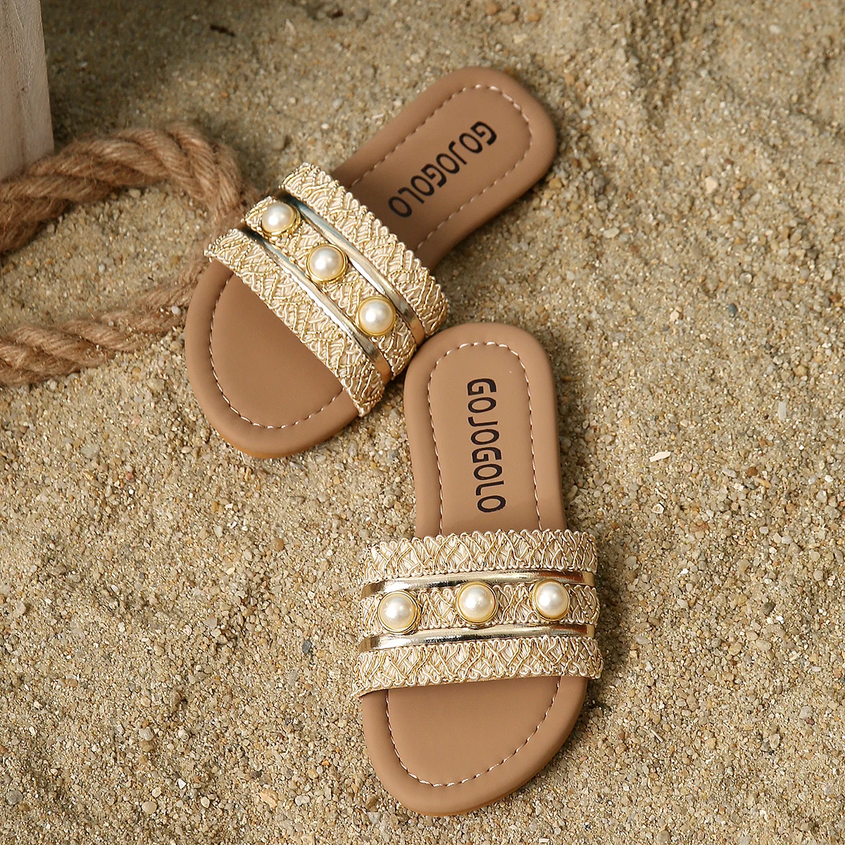 Children Slippers Girls Artificial Button Decor Anti-Slip Round Toe Flat Sandals Fashion Casual Beach Daily Wear Kids Shoes