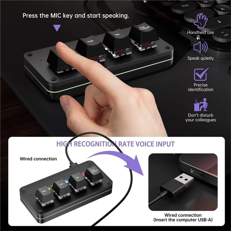 ABRI-4-Key Customize Wired Voice Input Keyboard Macro Knob Copy Paste Shortcut Key Keyboard Vibecoding Keyboard