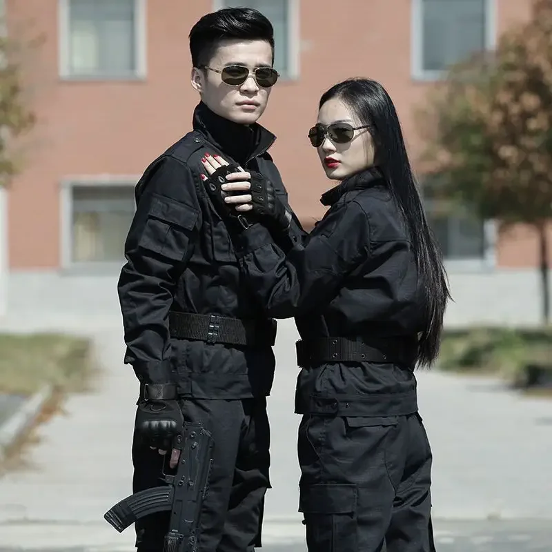 DurableNew Black Security Suit Men's Outdoor Camouflage Overalls Slim And Wear-resistant
