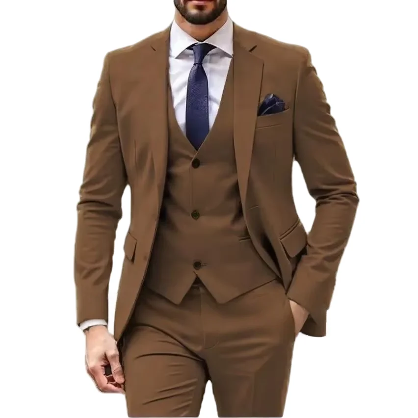 

Men's three piece tailcoat double button stand up collar dinner set (jacket+vest+trousers) groom's wedding formal attire