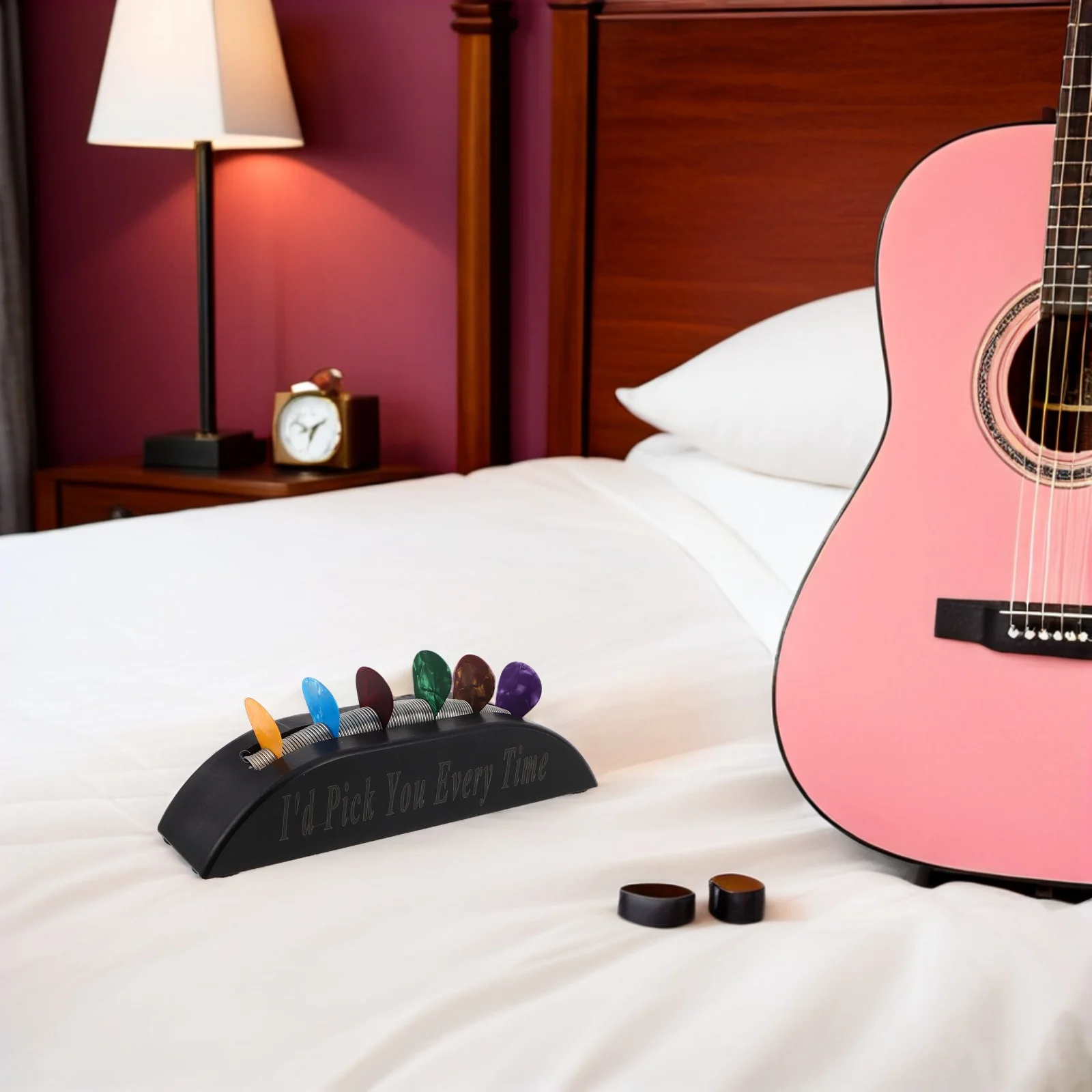 

Pick Holder for Guitarists Japanese Aesthetic Design Lightweight PVC Clamp Mount for Guitar Ukulele Bass Picks Portable