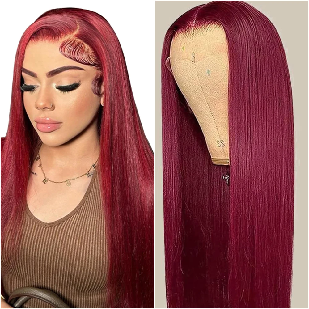 

99J Бордовый 13x4 HD Кружева 30 40-дюймовые бразильские фронтальные парики красного цвета Прямые 13x6 HD Кружевные фронтальные парики для женщин Плотность 200%