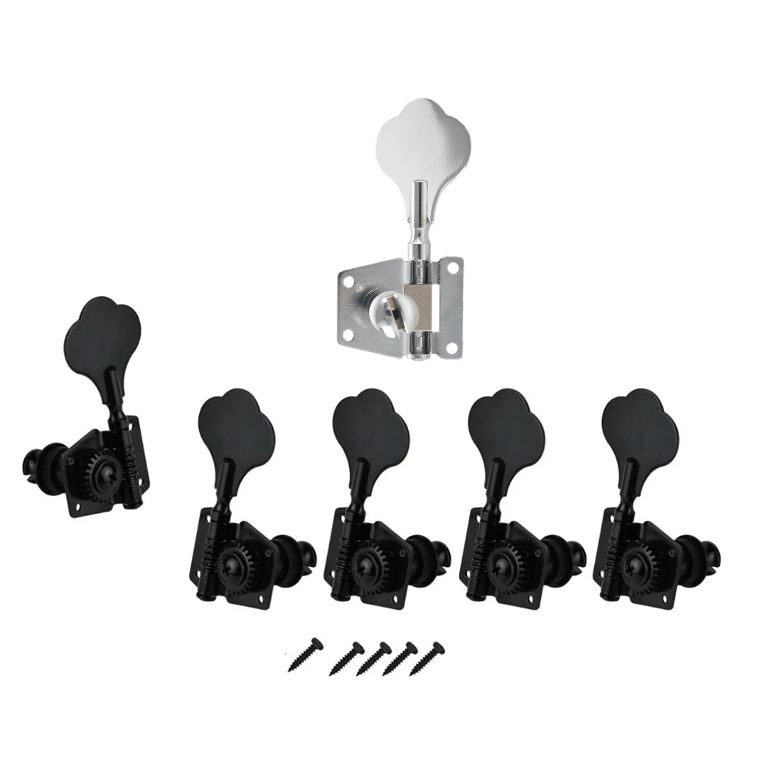 RTSHE-10Pcs Vintage Open Bass Guitar Tuning Keys Pegs Machine Heads Tuners - 5Pcs Silver & 5Pcs Black