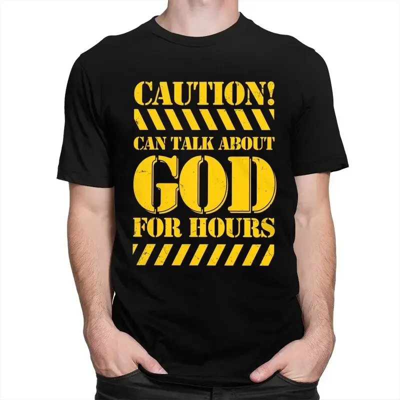 Caution I Can Talk About God For Hours Graphic Tee Casual Cotton Short Sleeve T-Shirt for Men