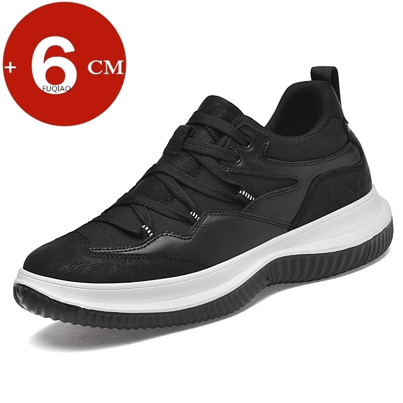 

Men Cow Leather Height Increase Sneakers 6cm Hidden Elevator Insoles Comfortable Breathable Non-Slip Casual Sports Lift Shoes