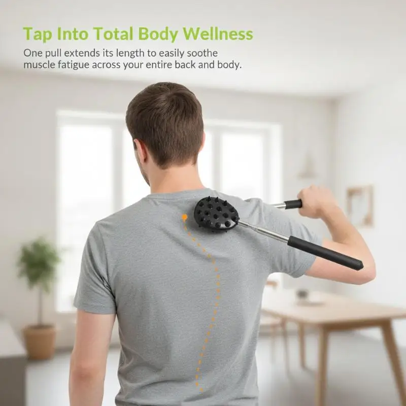Telescopic Back Massage Stick Extendable Handle Soft Silicone Spikes for Office Home Gym Daily Muscle Care