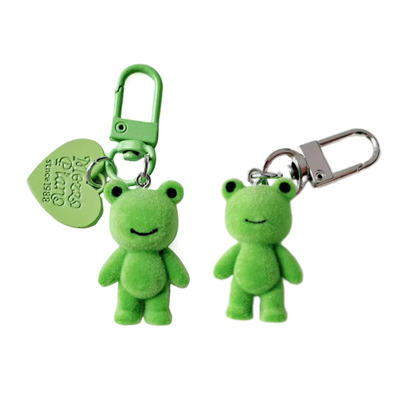 3D Cartoon Flocking Frog Keychain Cute Keyring Bag Pendant Backpack Charms Car Decor Accessories