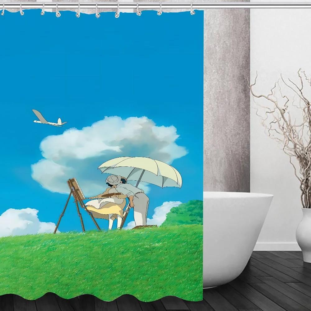 Curtains for Bathroom Shower Curtain Bath Curtain Hayao Miyazaki Animation Sets Accessories Waterproof Fabric the Set European