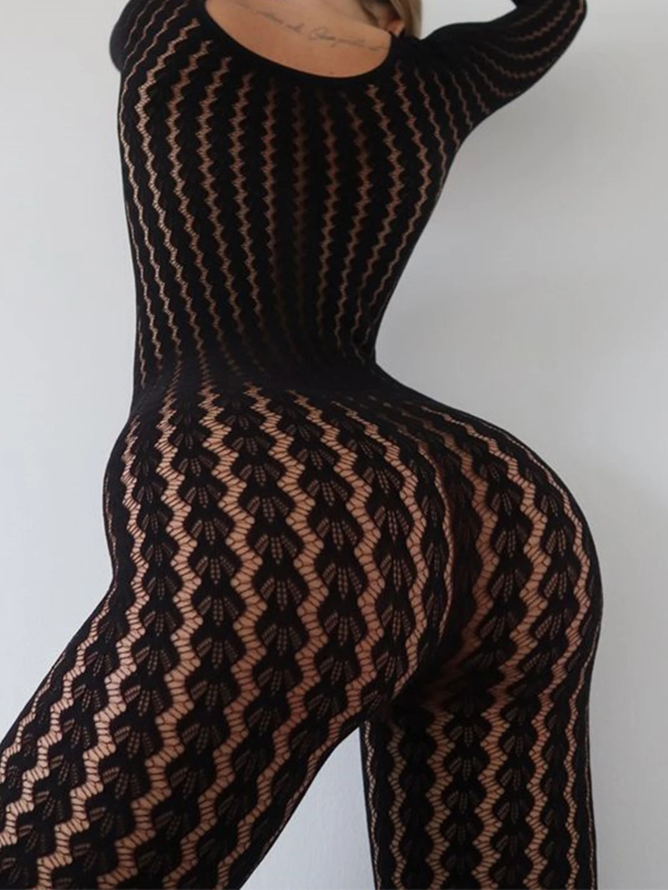 Sexy See Through Jumpsuits for Woman Summer One Pieces Night Club Party Romper Jumpsuit Women Black Long Sleeve Bodycon Jumpsuit