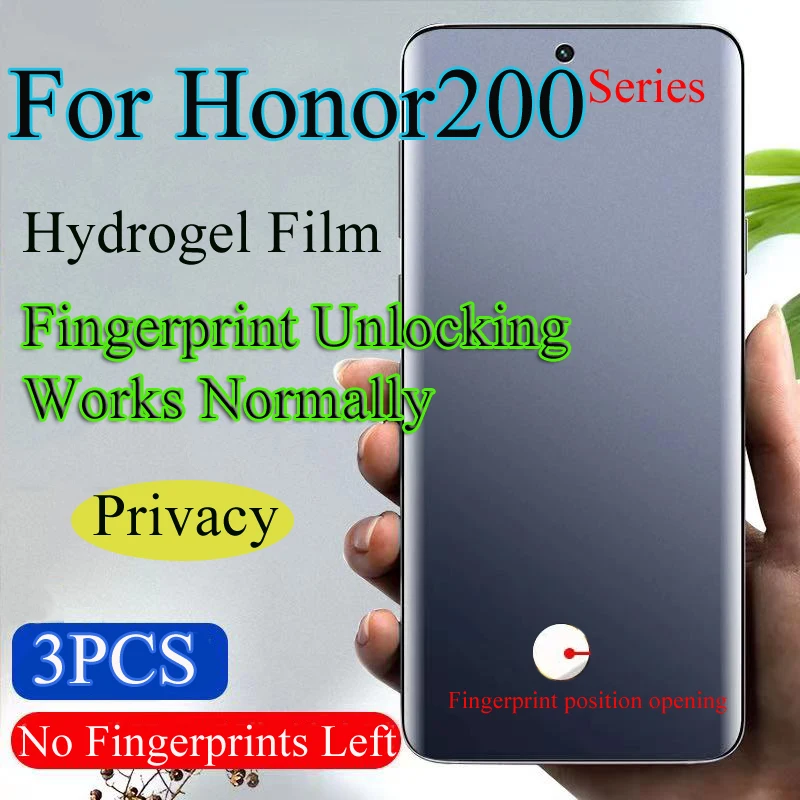 

Защитная пленка для экрана Honor200Pro для Honor 200Pro, гидрогелевая пленка для конфиденциальности Honor200, разблокировка отпечатков пальцев, работает, нормально мягкая