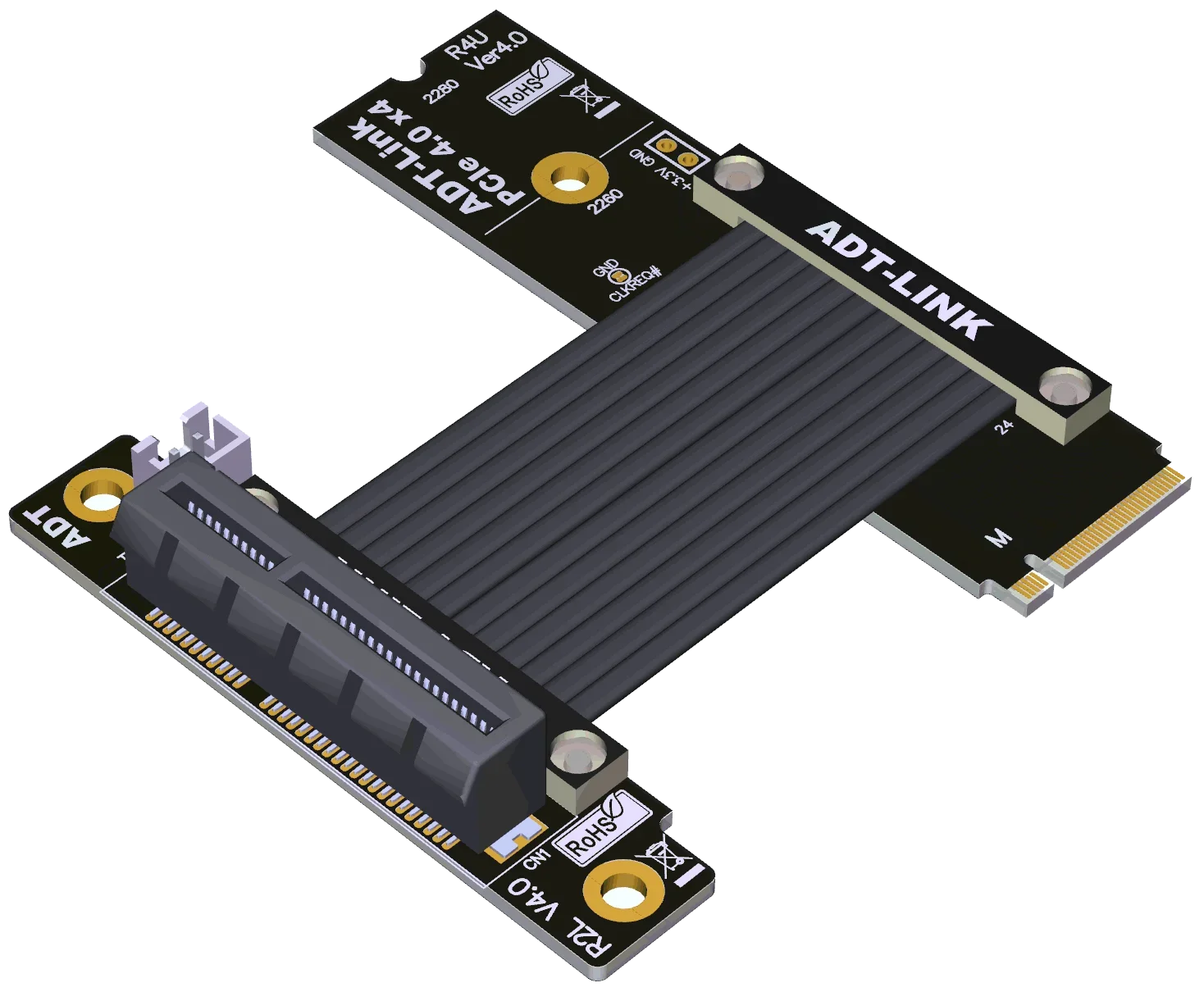 ADT-Link PCI-E x4 4.0 Extension Cable PCI Express 4x To M.2 NVMe SSD M Key 2280 Riser Expansion Card Gen 4 Extender Line 64G/bps