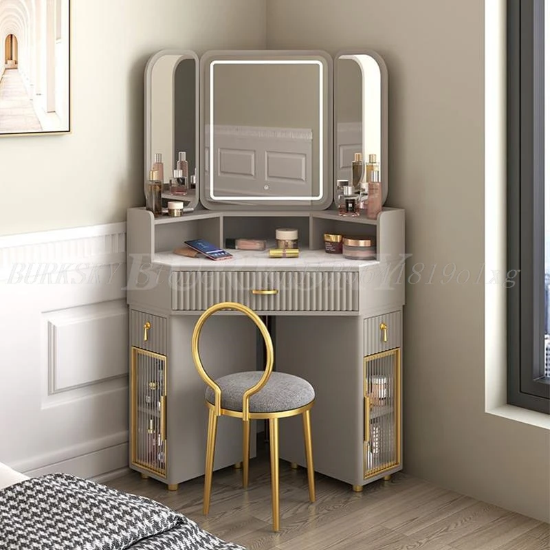 Dressing Table Luxury Modern Triangle Corner Vanity Furniture Makeup Dressing Table With Mirror Bedside Desk  For Bedroom