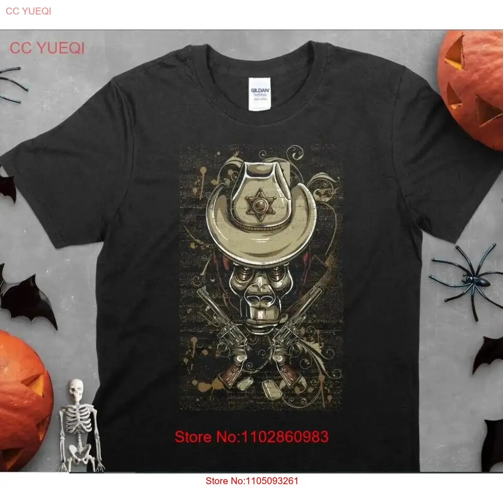 

Gorilla Guns Men's Spooky T Shirt Halloween Urban Streetwear vintage Washed designer clothes Top For Everyday Wear homme